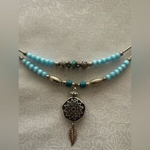 Sterling Silver & Blue Beaded Necklace 18” Long